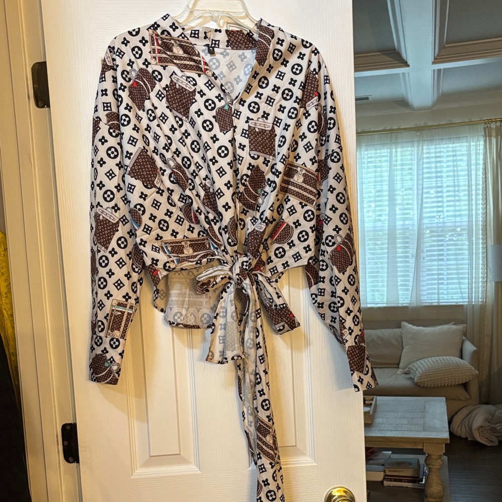 Patterned Wrap Blouse - image 1